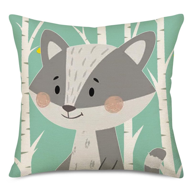 Fukeen Set of 4 Throw Pillow Cases Cartoon Animal Woodland Decorative Cotton Linen Cushion Cover Bear Fox Rabbit Home Baby Room Decor Standard Pillowcase 18x18 Inches - Image 3